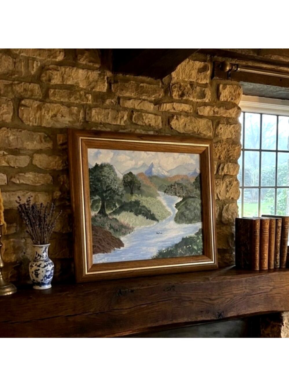 original acrylic framed canyon landscape Signed Penaluna vintage Western-style